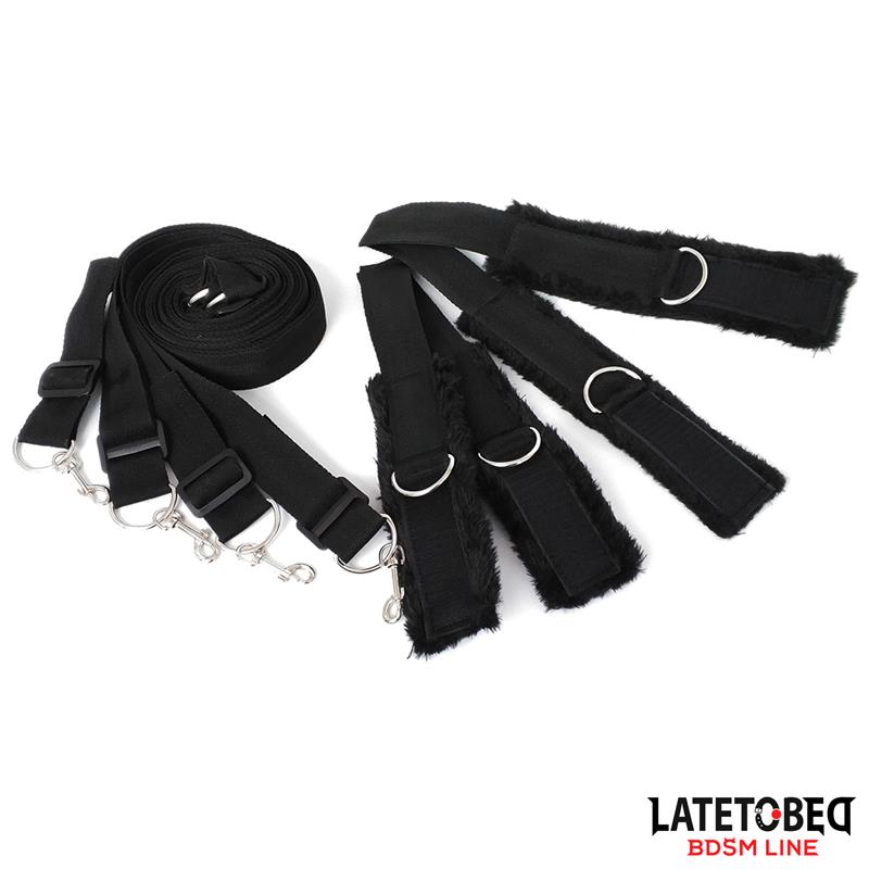 LATETOBED BDSM LINE - LONG VELVET BED BONDAGE RESTRAINTS ADJUSTABLE