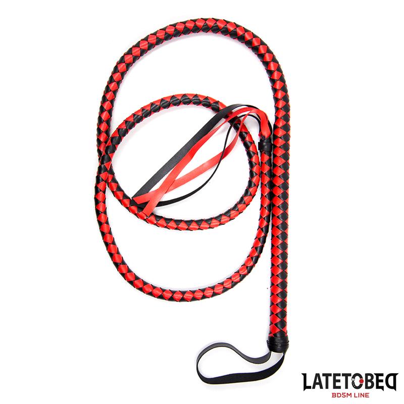 LATETOBED BDSM LINE - LONG  WHIP BLACL AND RED 210CM