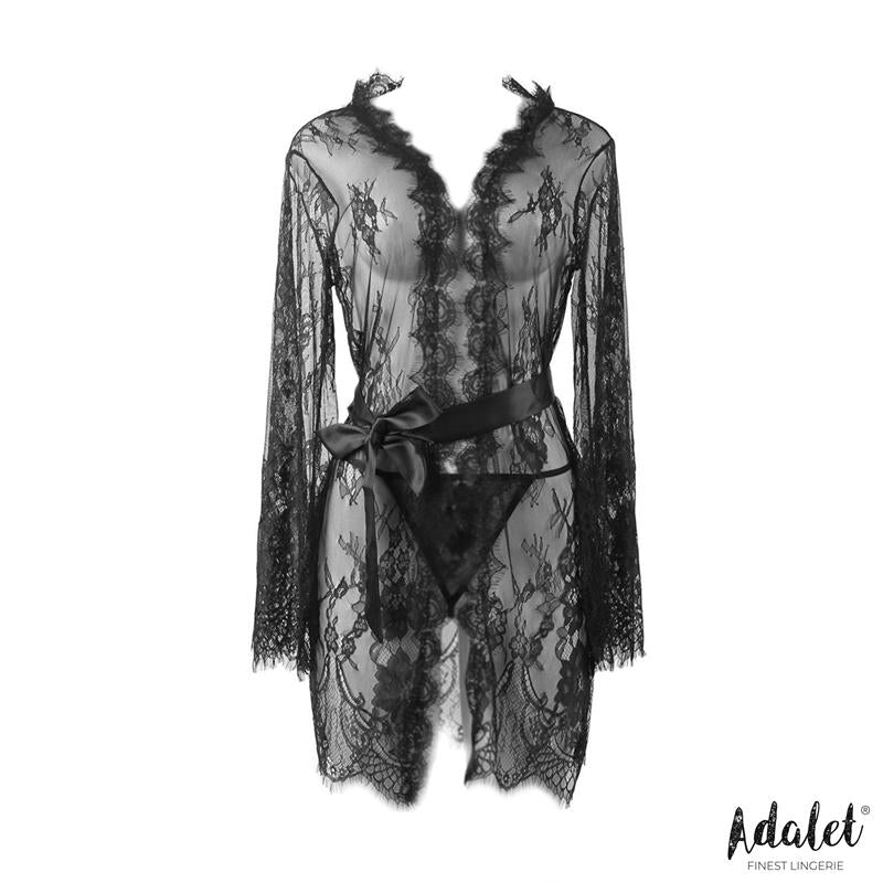 ADALET LINGERIE - LUCY SEMI TRANSPARENT PEIGNOIR AND THONG BLACK