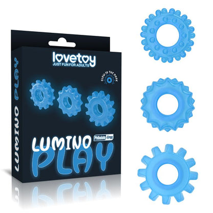 LOVETOY - LUMINO PLAY SET 3 PENIS RING BLUE LIGHT