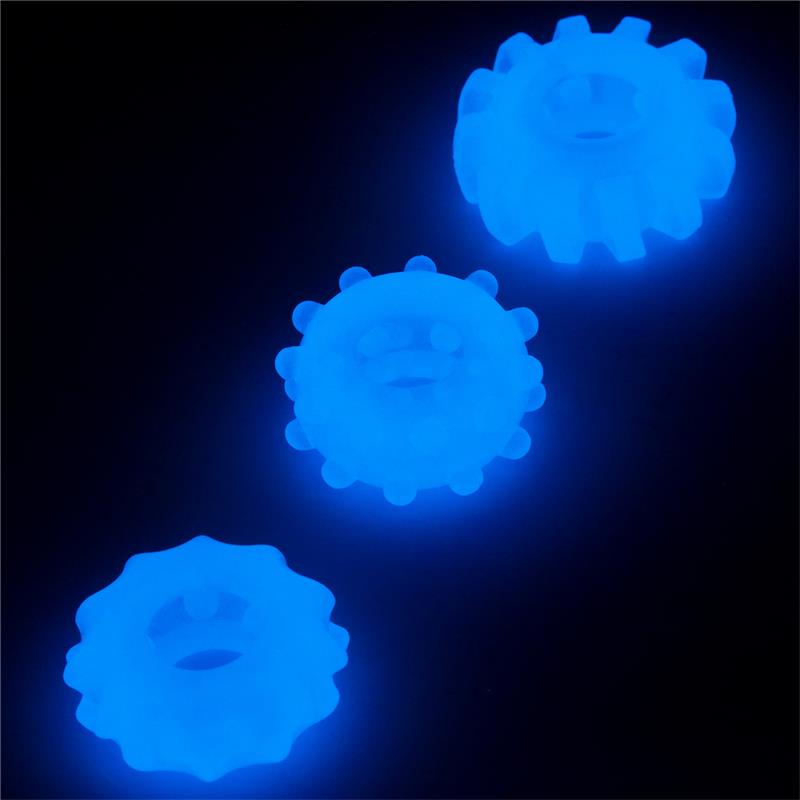 LOVETOY - LUMINO PLAY SET 3 PENIS RING BLUE LIGHT