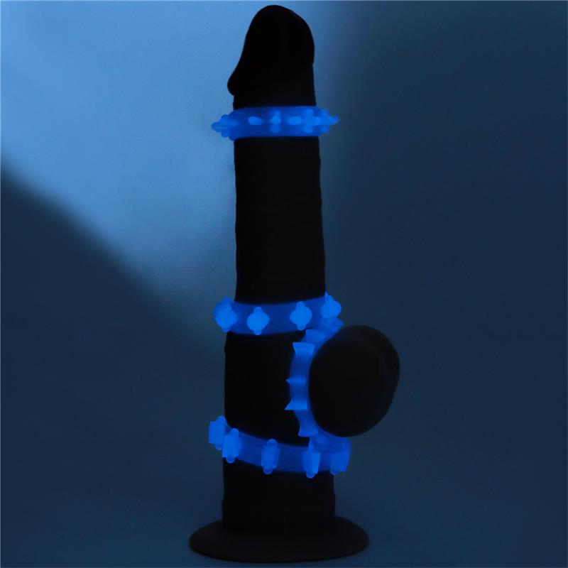 LOVETOY - LUMINO PLAY SET 4 PENIS RING BLUE LIGHT