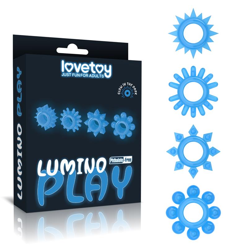 LOVETOY - LUMINO PLAY SET 4 PENIS RING BLUE LIGHT