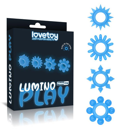 LOVETOY - LUMINO PLAY SET 4 PENIS RING BLUE LIGHT