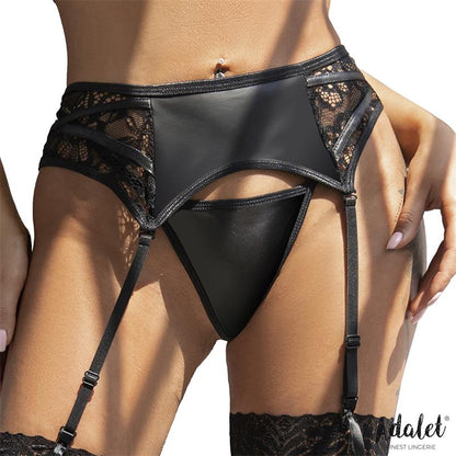 ADALET LINGERIE - LUVA GARTER WITH FLORAL LACE AND THONG SET