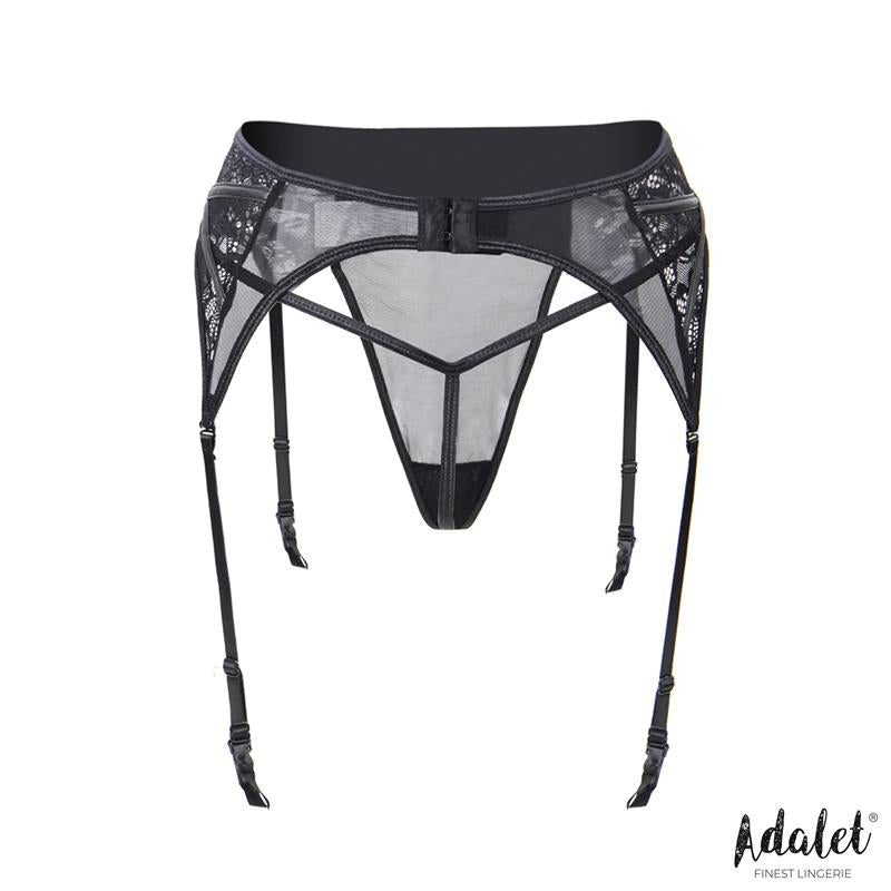 ADALET LINGERIE - LUVA GARTER WITH FLORAL LACE AND THONG SET