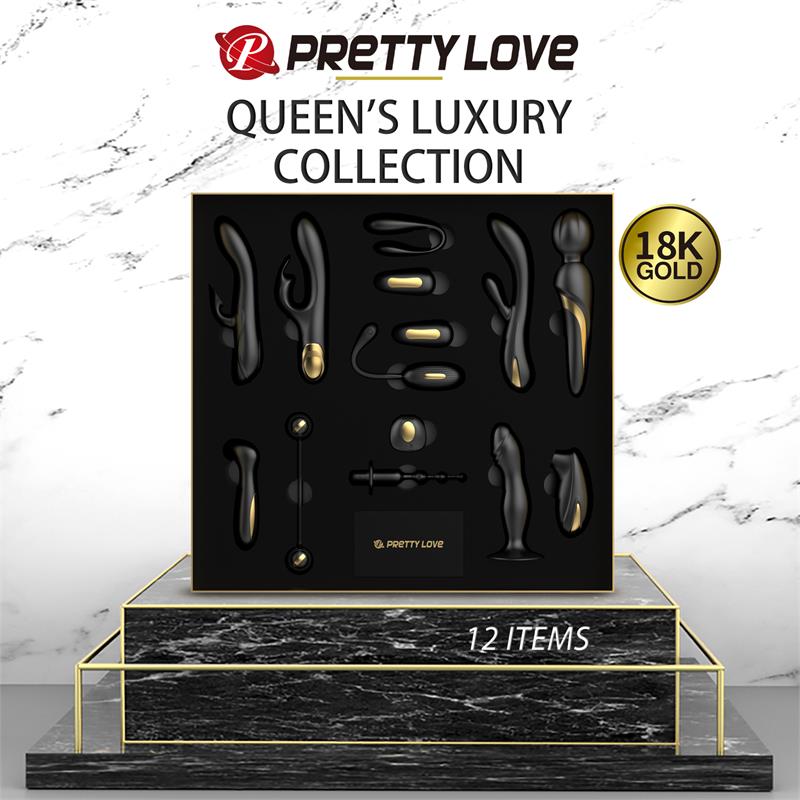 PRETTYLOVE - LUXURY SET QUEENS WITH 12 TOYS BLACK AND 18K GOLD