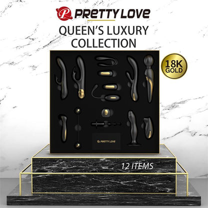 PRETTYLOVE - LUXURY SET QUEENS WITH 12 TOYS BLACK AND 18K GOLD