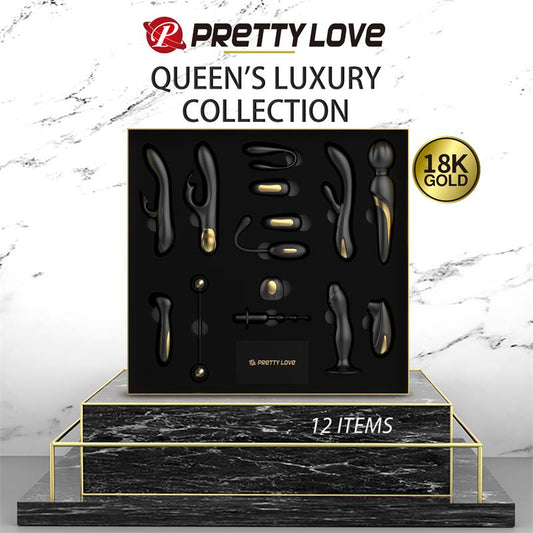 PRETTYLOVE - LUXURY SET QUEENS WITH 12 TOYS BLACK AND 18K GOLD