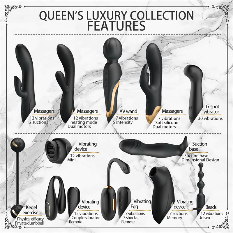 PRETTYLOVE - LUXURY SET QUEENS WITH 12 TOYS BLACK AND 18K GOLD