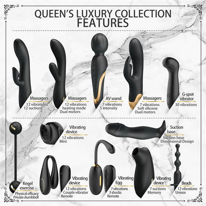 PRETTYLOVE - LUXURY SET QUEENS WITH 12 TOYS BLACK AND 18K GOLD