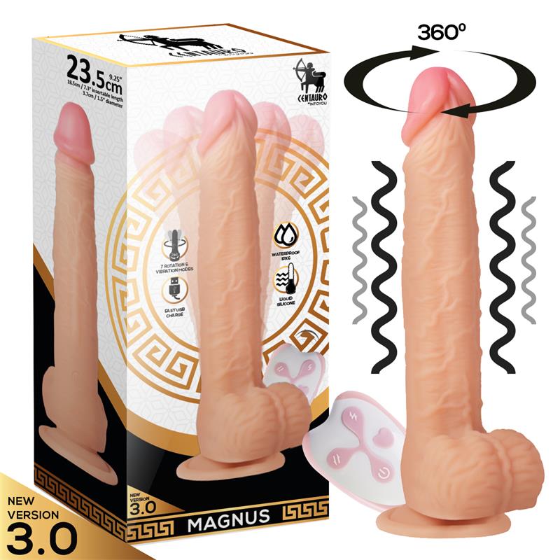 CENTAURO - DILDO VIBRADOR Y ROTATORIO REALISTA MAGNUS 3.0 CON CONTROL REMOTO DE SILICONA LÍQUIDA