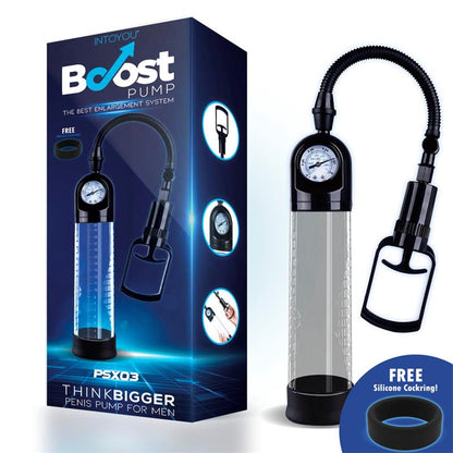 BOOST PUMPS - MANUAL PENIS PUMP WITH VALVE PSX03 CRYSTAL