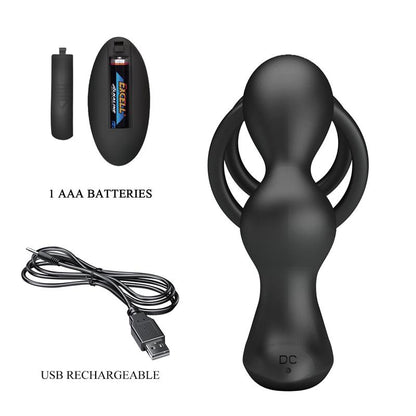 PRETTYLOVE - MARSHALL ANAL PLUG WITH VIBRATION AND COCK AND BALL RING
