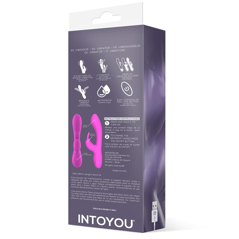 INTOYOU - VIBRADOR DE SILICONA LÍQUIDA UNIBODY MALVA USB ROSA