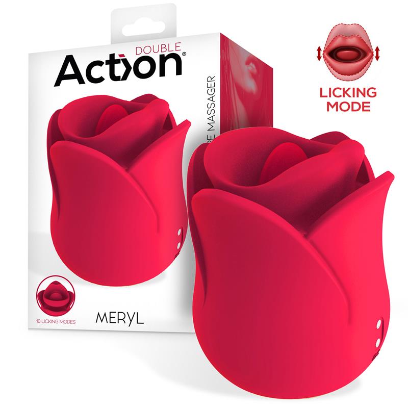 ACTION - MERYL VIBE STIMULATOR ROSE SHAPED WITH TONGUE 2 MOTORS