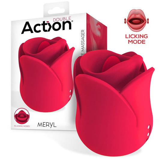 ACTION - MERYL VIBE STIMULATOR ROSE SHAPED WITH TONGUE 2 MOTORS