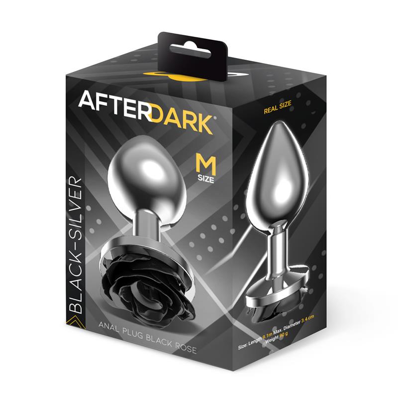 AFTERDARK - METAL ANAL PLUG WITH BLACK ROSE BASE SIZE M