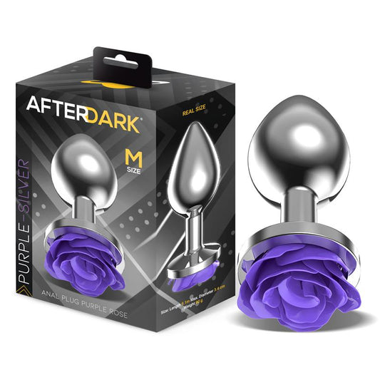 AFTERDARK - METAL ANAL PLUG WITH PURPLE ROSE BASE - SIZE M
