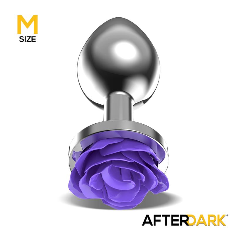AFTERDARK - METAL ANAL PLUG WITH PURPLE ROSE BASE - SIZE M