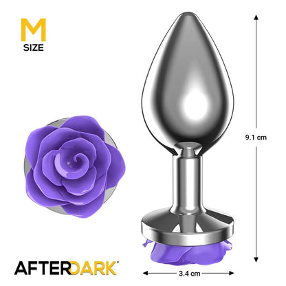 AFTERDARK - METAL ANAL PLUG WITH PURPLE ROSE BASE - SIZE M