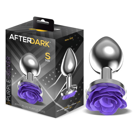 AFTERDARK - METAL ANAL PLUG WITH PURPLE ROSE BASE - SIZE S