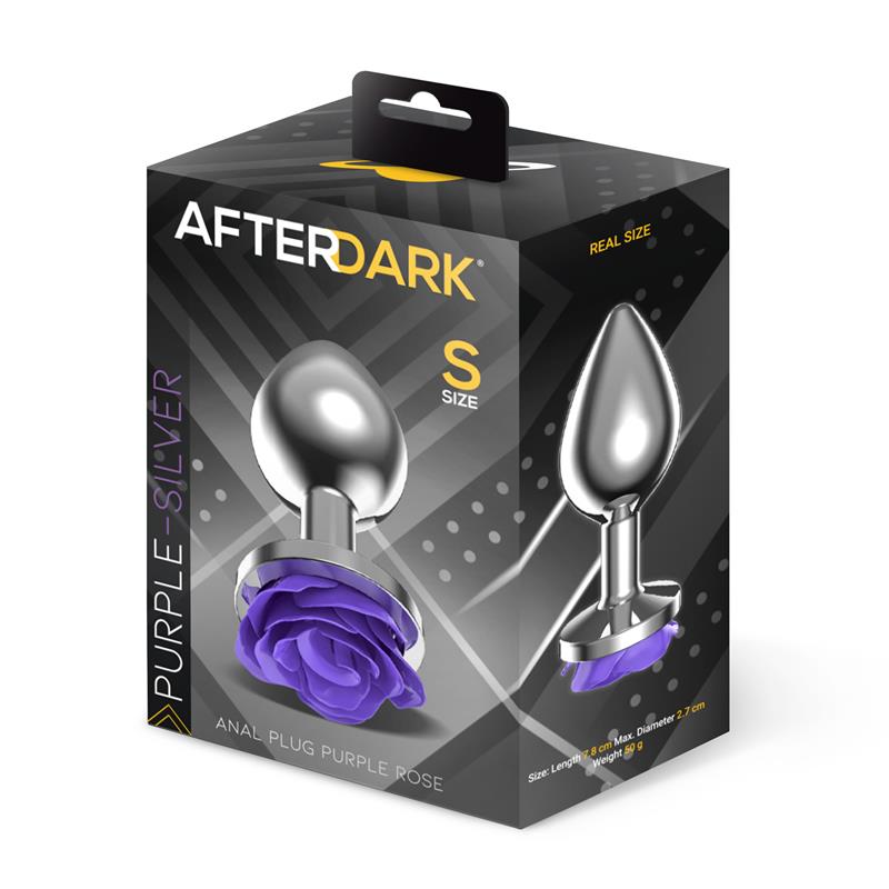 AFTERDARK - METAL ANAL PLUG WITH PURPLE ROSE BASE - SIZE S