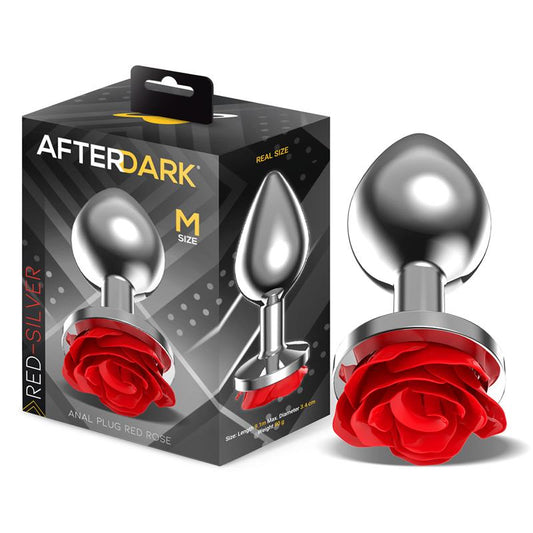 AFTERDARK - METAL ANAL PLUG WITH RED ROSE BASE - SIZE M