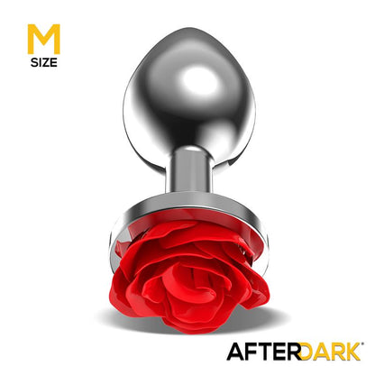 AFTERDARK - METAL ANAL PLUG WITH RED ROSE BASE - SIZE M