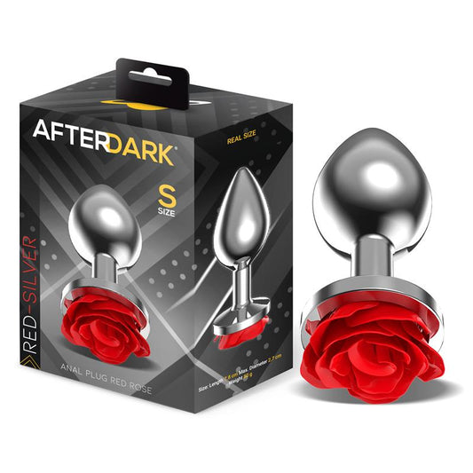 AFTERDARK - METAL ANAL PLUG WITH RED ROSE BASE - SIZE S