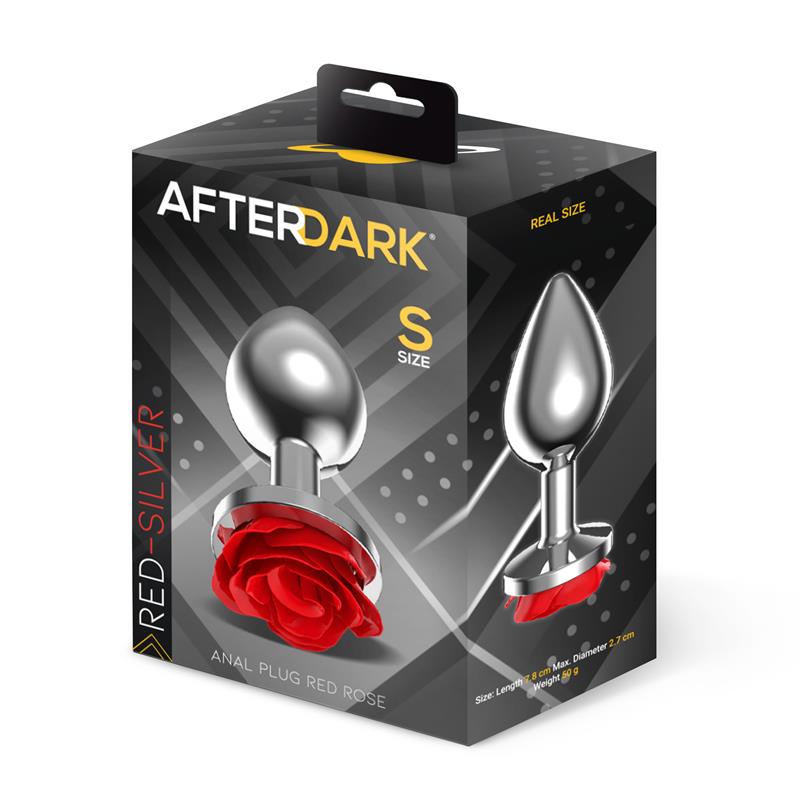 AFTERDARK - METAL ANAL PLUG WITH RED ROSE BASE - SIZE S