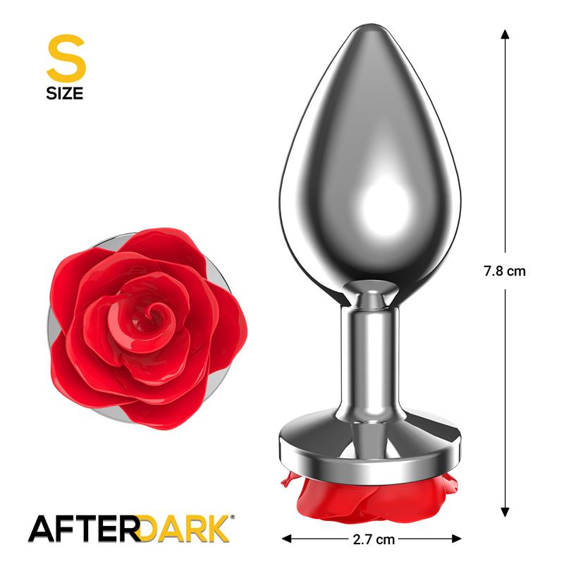 AFTERDARK - METAL ANAL PLUG WITH RED ROSE BASE - SIZE S