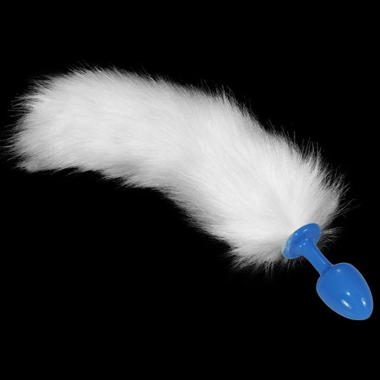 LOVETOY - METAL BUTT PLUG BLUE WITH WHITE FOX TAIL