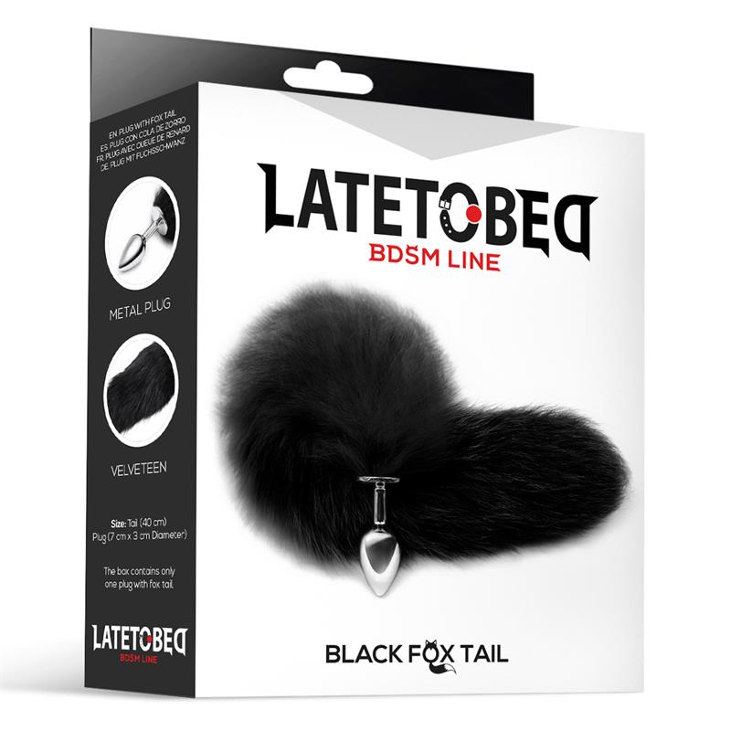 LATETOBED BDSM LINE - METAL BUTT PLUG FOXY TAIL VELVET TOUCH 40 CM BLACK