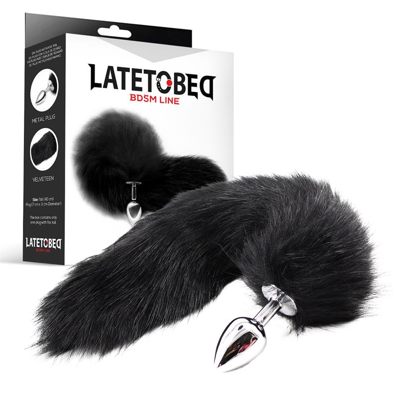LATETOBED BDSM LINE - METAL BUTT PLUG FOXY TAIL VELVET TOUCH 40 CM BLACK