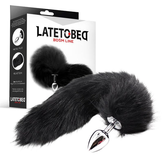 LATETOBED BDSM LINE - METAL BUTT PLUG FOXY TAIL VELVET TOUCH 40 CM BLACK
