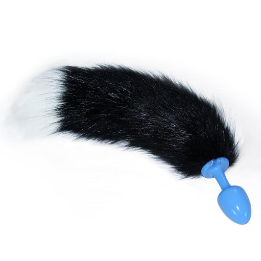 LOVETOY - METAL BUTT PLUG PURPLE WITH BLACK AND WHITE FOX TAIL