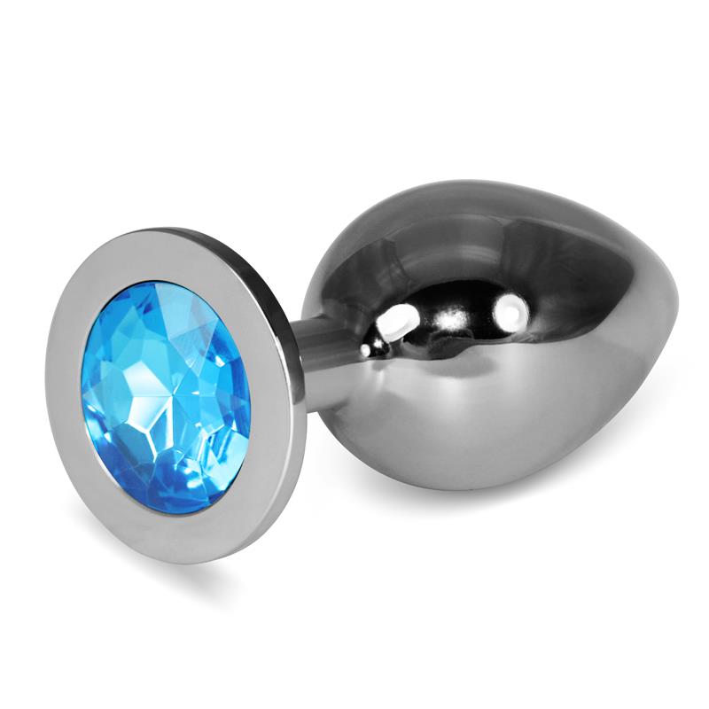 LOVETOY - METAL BUTT PLUG ROSEBUD CLASSIC WITH BLUE JEWEL SIZE L