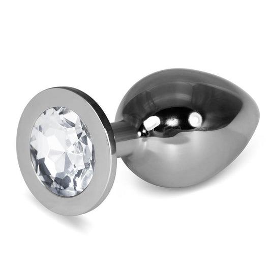 LOVETOY - METAL BUTT PLUG ROSEBUD CLASSIC WITH CLEAR JEWEL SIZE L