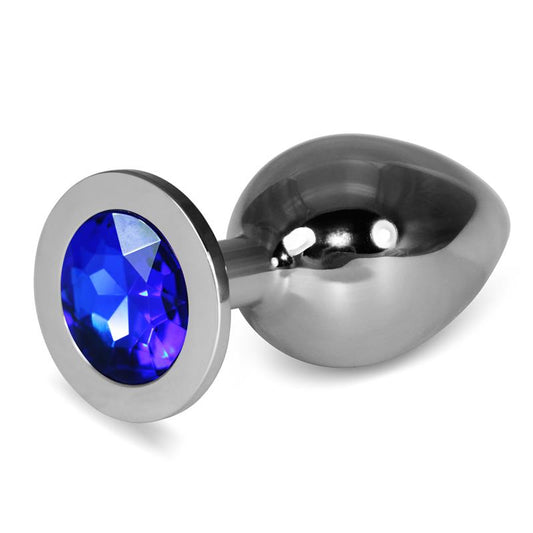 LOVETOY - METAL BUTT PLUG ROSEBUD CLASSIC WITH DARKBLUE JEWEL SIZE L