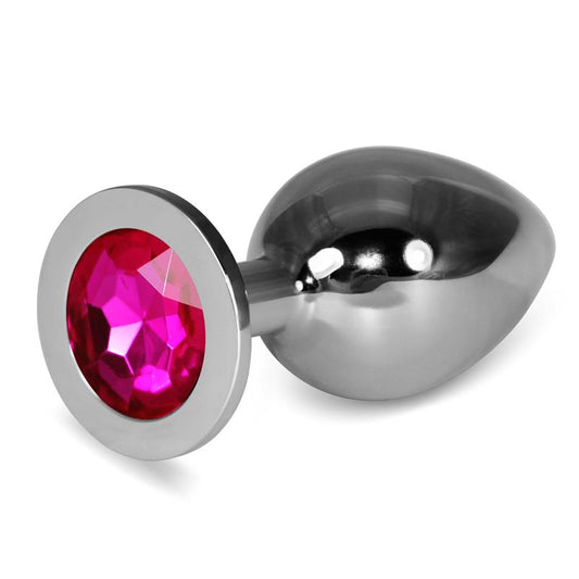 LOVETOY - METAL BUTT PLUG ROSEBUD CLASSIC WITH FUCHSIA JEWEL SIZE L