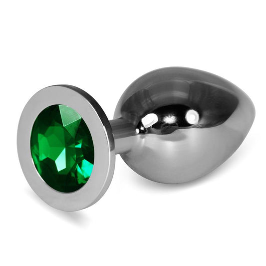 LOVETOY - METAL BUTT PLUG ROSEBUD CLASSIC WITH GREEN JEWEL SIZE L
