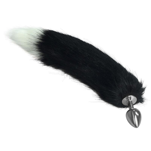 LOVETOY - METAL BUTT PLUG WITH BLACK AND WHITE FOX TAIL