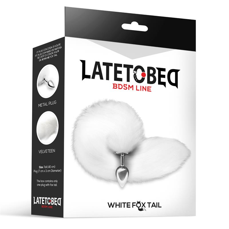LATETOBED BDSM LINE - METAL BUTT PLUG WITH FOXY TAIL VELVET TOUCH 40 CM WHITE
