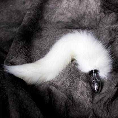 LATETOBED BDSM LINE - METAL BUTT PLUG WITH FOXY TAIL VELVET TOUCH 40 CM WHITE