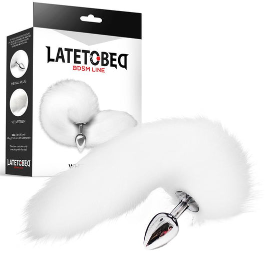 LATETOBED BDSM LINE - METAL BUTT PLUG WITH FOXY TAIL VELVET TOUCH 40 CM WHITE