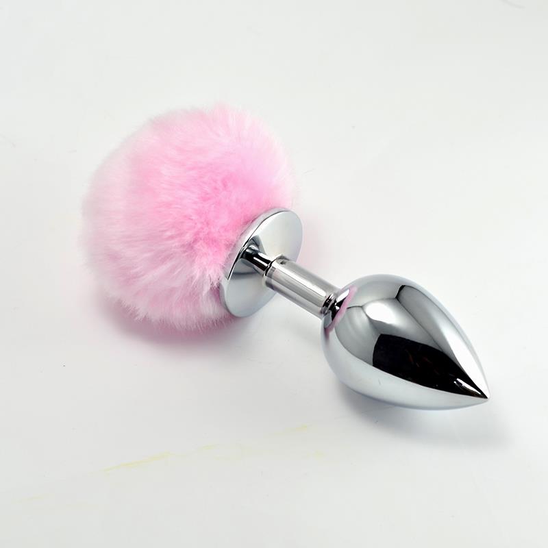 LOVETOY - METAL BUTT PLUG WITH PINK POMPON SIZE L