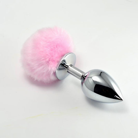 LOVETOY - METAL BUTT PLUG WITH PINK POMPON SIZE S