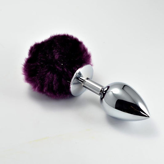 LOVETOY - METAL BUTT PLUG WITH PURPLE POMPON SIZE L