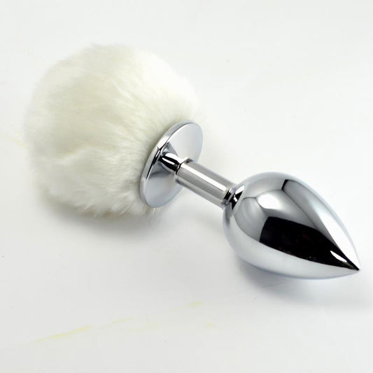 LOVETOY - METAL BUTT PLUG WITH WHITE POMPON SIZE L